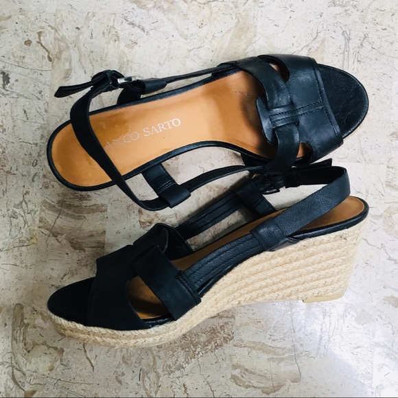 Black Leather Espadrille Sandal Crispin Sling Back - Picture 3 of 8
